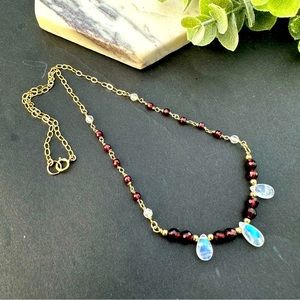 Garnet and Moonstone Necklace in 14k Gold Filled